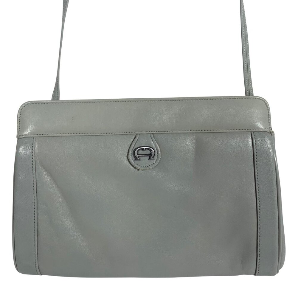Vintage 1980s ETIENNE AIGNER Gray Leather Shoulder Bag Clutch Magnetic Closure
